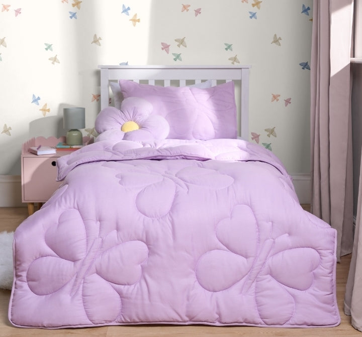 Coverless Butterfly Quilted 7.5 Tog Duvet Set - Lilac