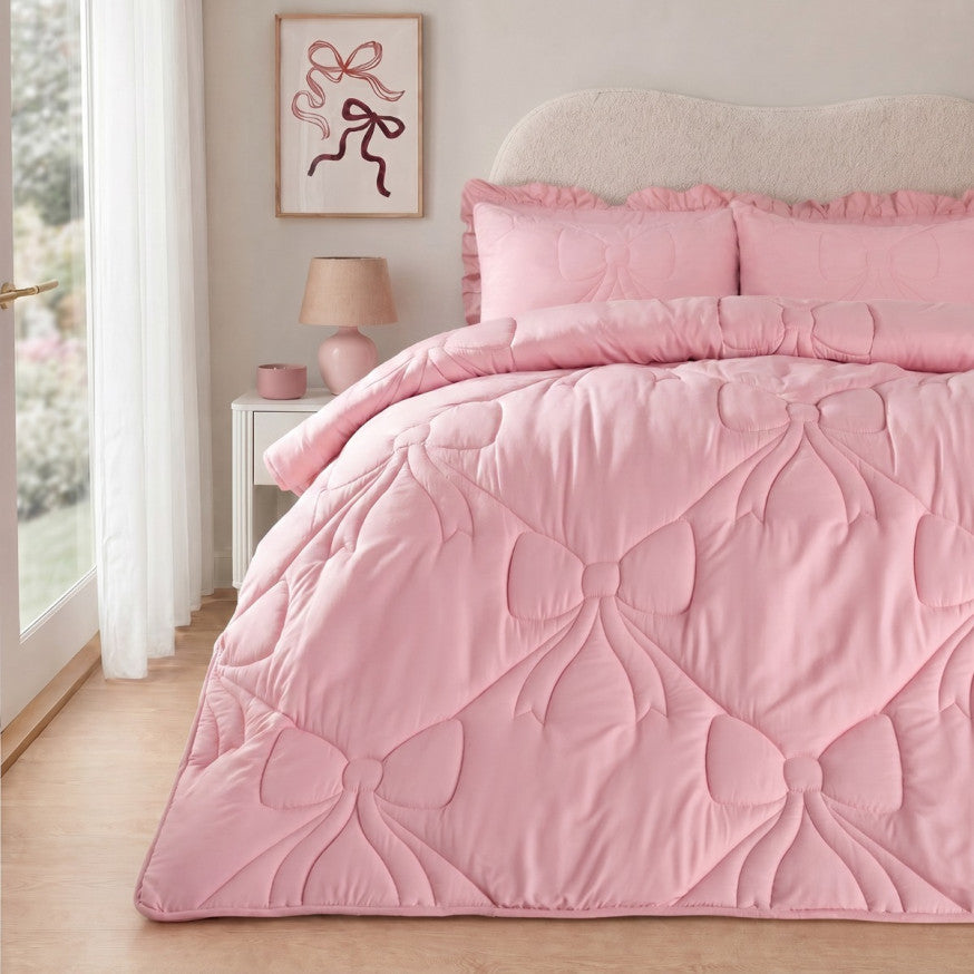 Diamond Bow Quilted Coverless 7.5 Tog Duvet Set - Pink