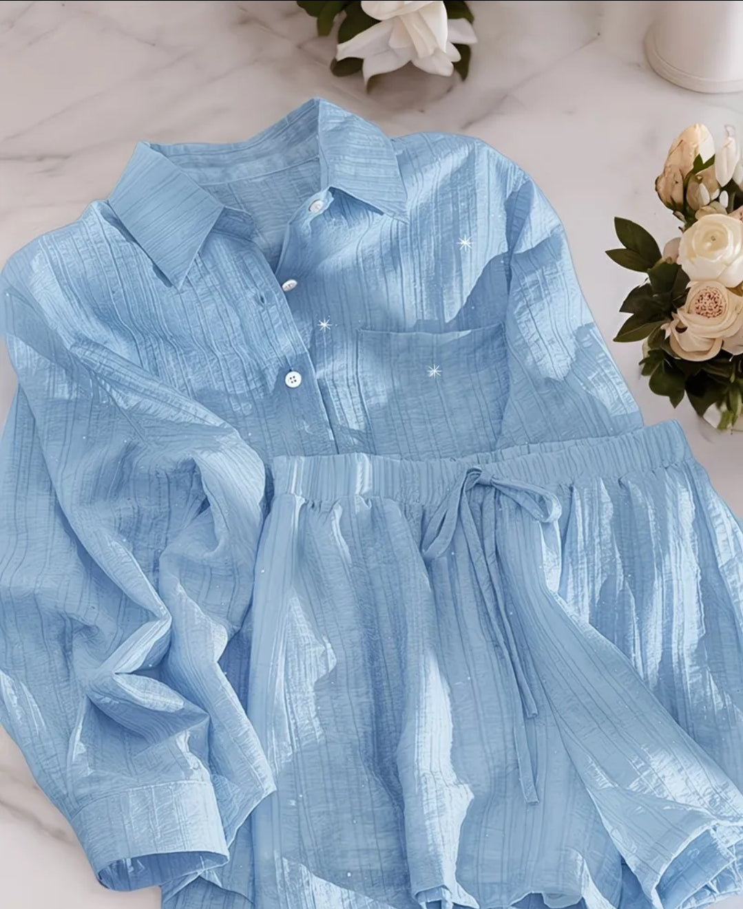 Womens blue 2pc shirt & short set