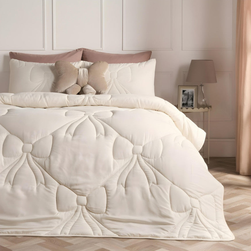 Diamond Bow Quilted Coverless 7.5 Tog Duvet Set - Ivory