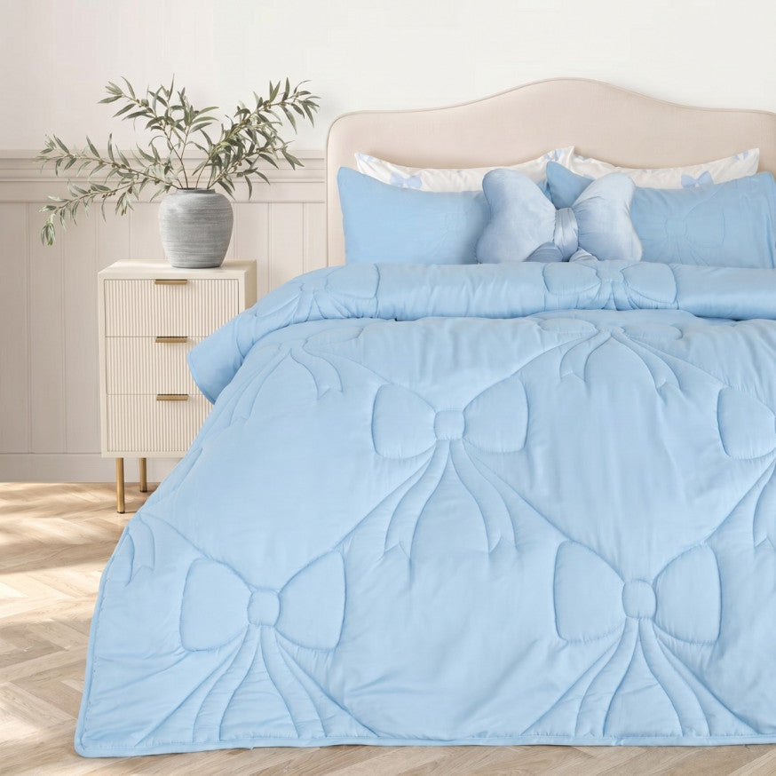 Diamond Bow Quilted Coverless 7.5 Tog Duvet Set - Blue
