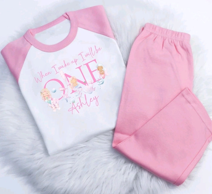 Personalised Childrens when i wake up NEW MERMAID PJ loungewear pyjamas
