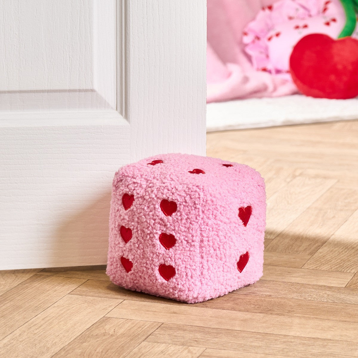Boucle Heart Print Dice Doorstop - Pink/Red