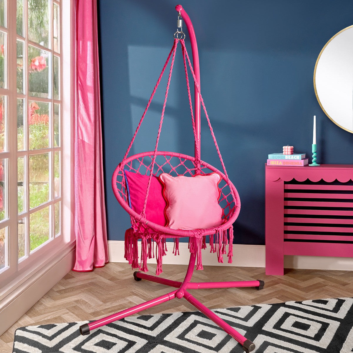 Macrame Knotted Swing Chair - Hot Pink