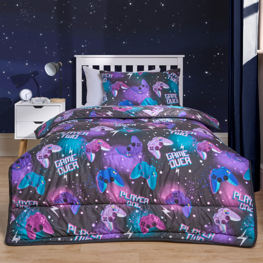 Gaming Coverless 10.5 Tog Duvet Set, Neon - Single