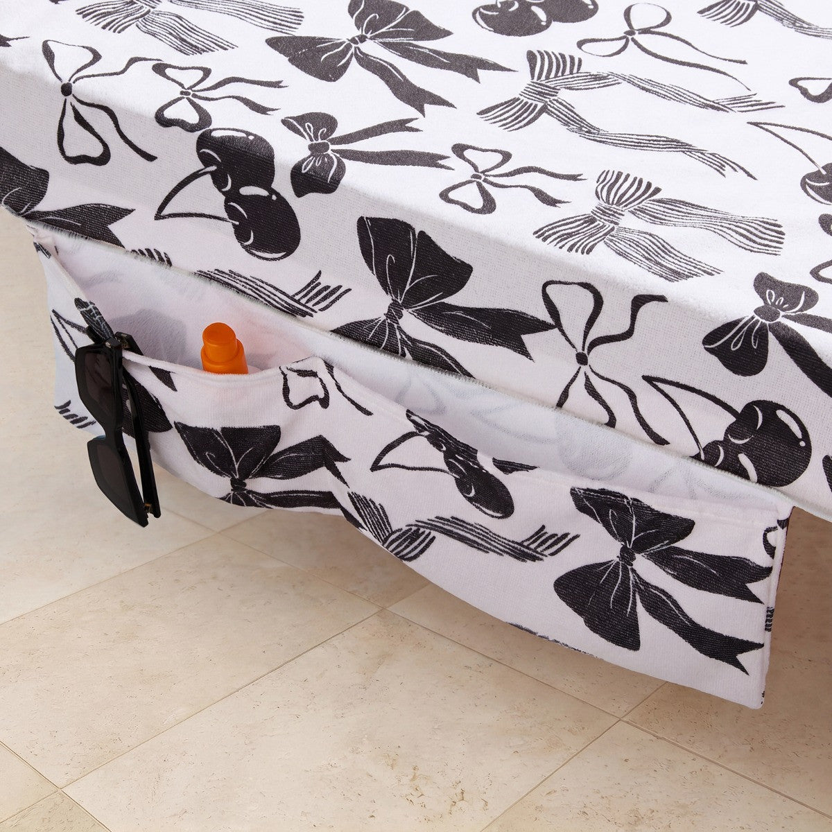Cherry Bow Print Beach Towel in a Bag - Monochrome