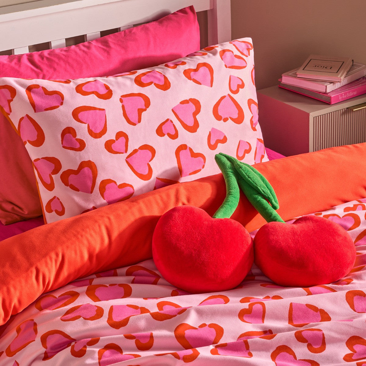 Heart Leopard Print Duvet Cover Set - Pink