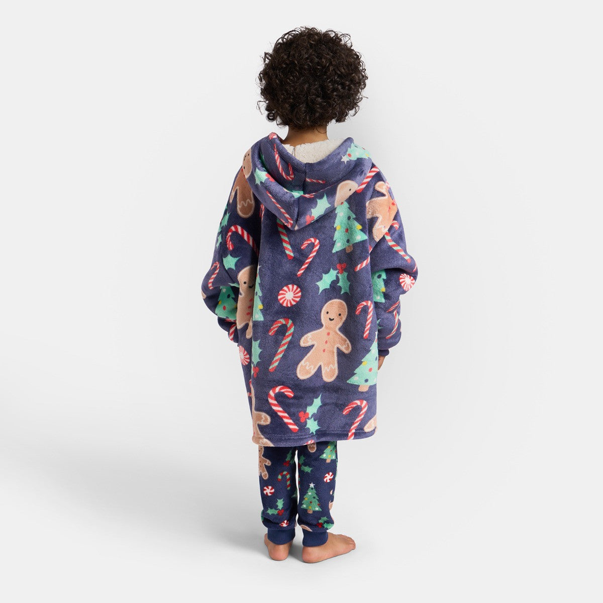 Kids Gingerbread Man Hoodie Blanket - navy