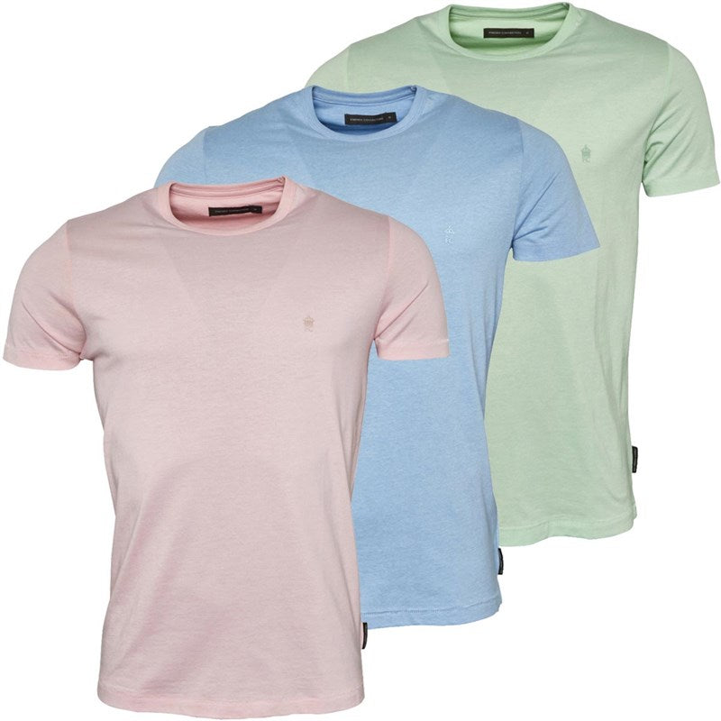 French Connection Mens Three Pack Crew T-Shirts Multi 10-Sky Melange/Pink Melange/Mint Melange