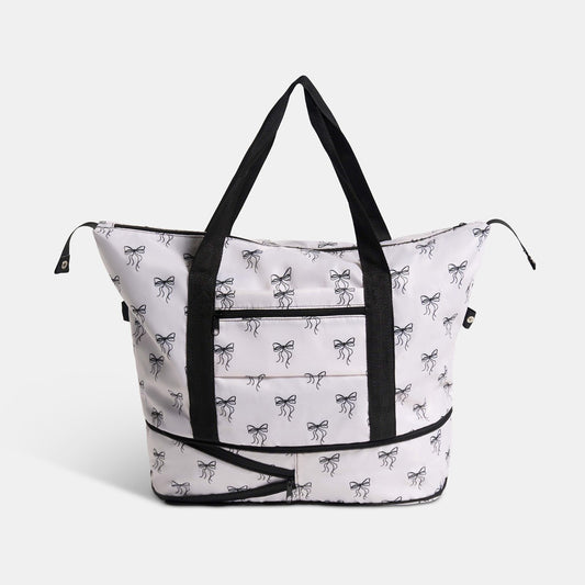 Bow Print Overnight Weekend Travel Bag - Monochrome