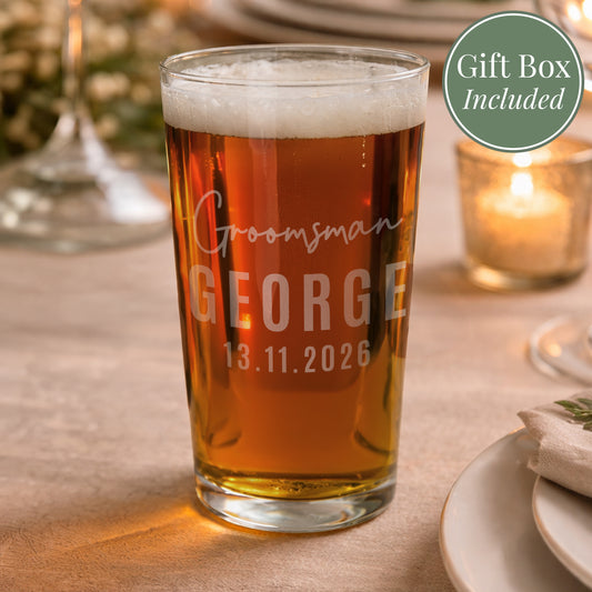 Personalised Groomsman Elegant Pint Glass