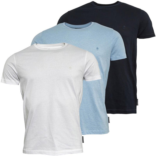 French Connection Mens Three Pack Crew T-Shirts Multi - Marine/Sky Melange/White