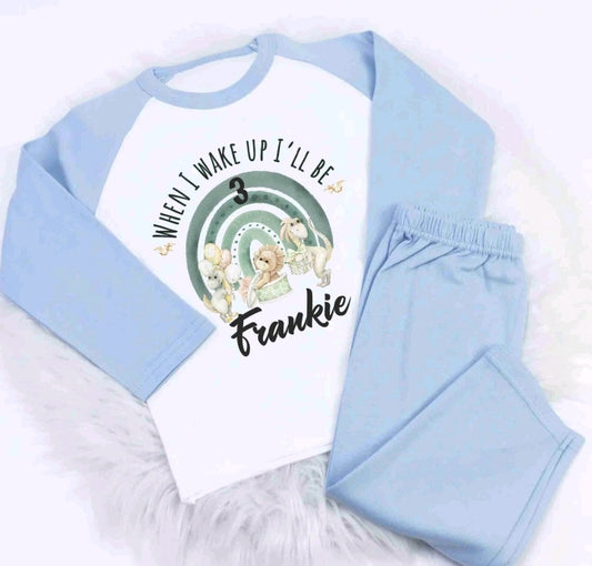 When i wake up i'll be Personalised DINOSAUR 1 PJ'S /short sets Set Toddler Kids