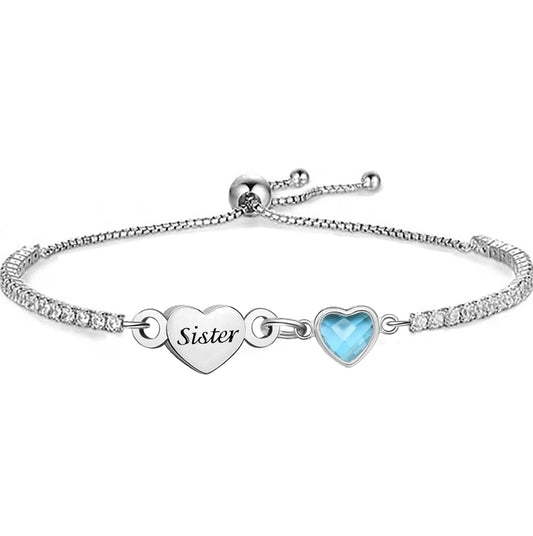 Silver sister Bracelet for Women Heart Charm Dainty Adjustable Bracelet