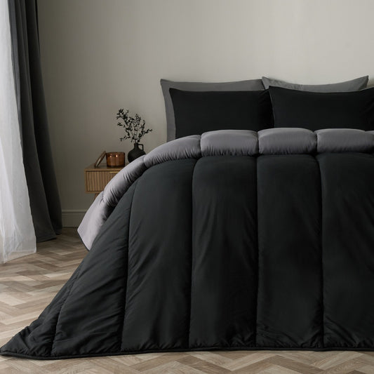 Coverless 10.5 Tog Reversible Duvet & Pillowcase - Black/Grey