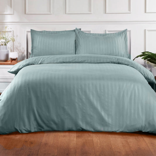Satin Stripe Duvet Cover Set - Duck Egg Blue