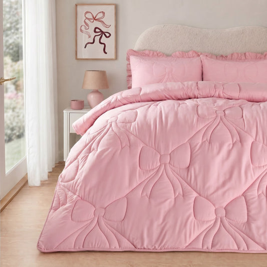 Diamond Bow Quilted Coverless 7.5 Tog Duvet Set - Pink