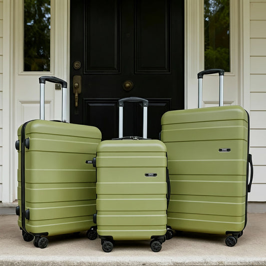 4 Wheel Hard Shell Suitcase, Olive Green - 3 Pack