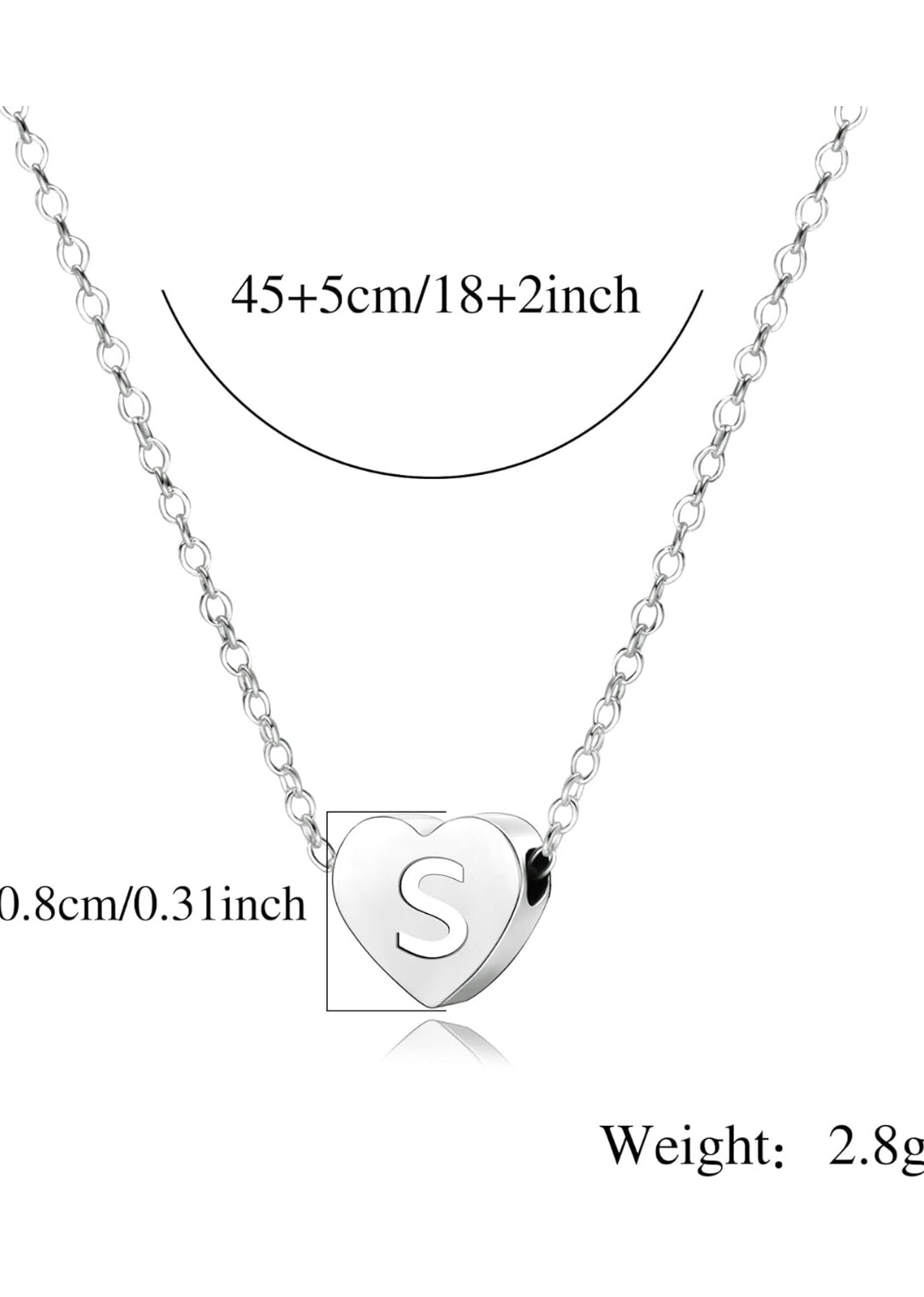 S925 Silver A-Z Capital Initial Heart Pendant Necklaces