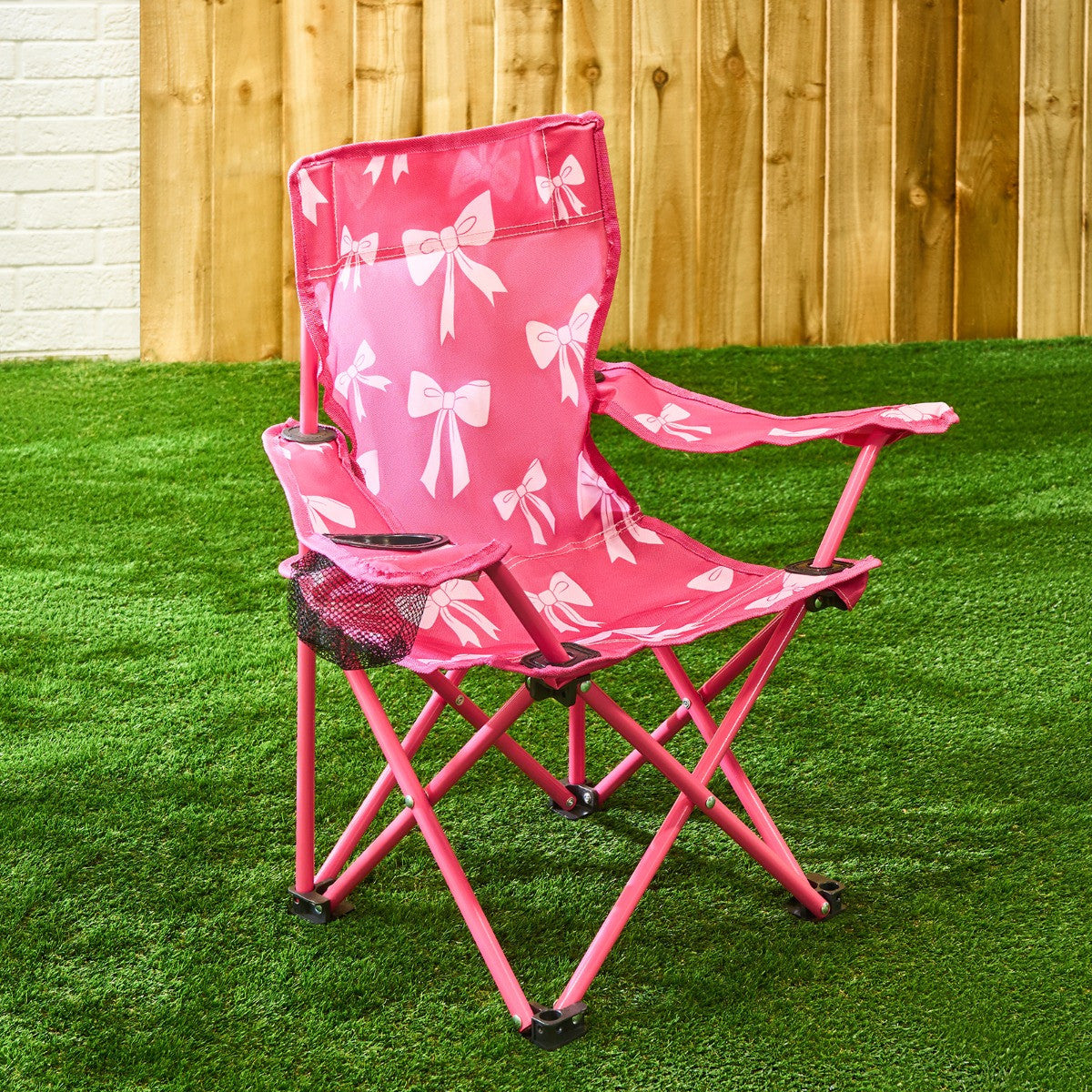 Kids Bow Print Foldable Camping Chair - Hot Pink