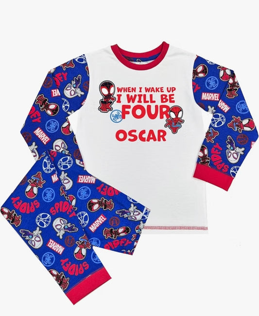 Spidey Personalised Boys Birthday Pyjamas When I Wake Up Age Spiderman PJs