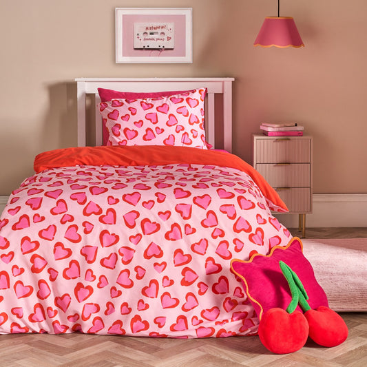 Heart Leopard Print Duvet Cover Set - Pink