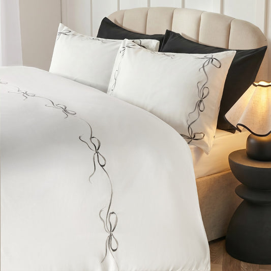 Bow Border Duvet Cover Set, White/Black - Single