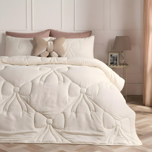 Diamond Bow Quilted Coverless 7.5 Tog Duvet Set - Ivory