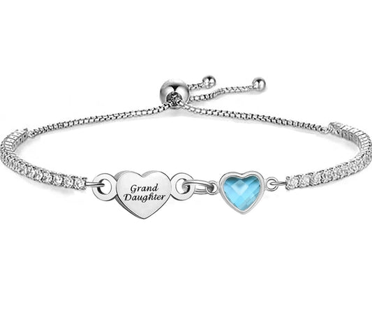 Silver Grand daughter Bracelet for Women Heart Charm Dainty Adjustable Bracelet