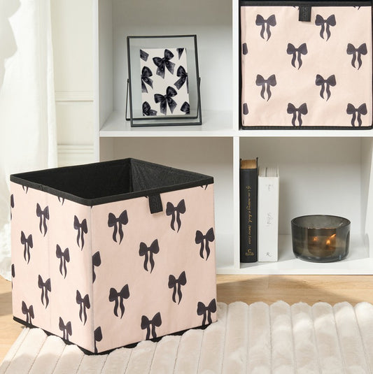 Bow Print Cube Storage Boxes, Light  - 2 Pack Bow Print - Monochrome ( pre order)