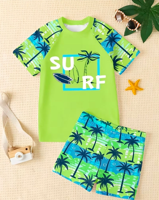 Boys Green surf logo swimset
