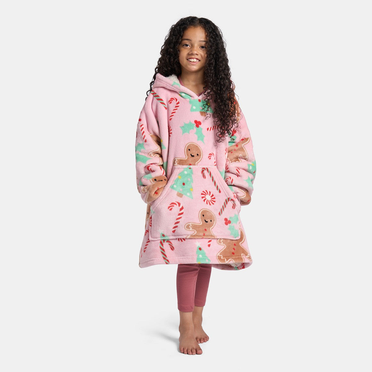 Kids Gingerbread Man Hoodie Blanket - blush