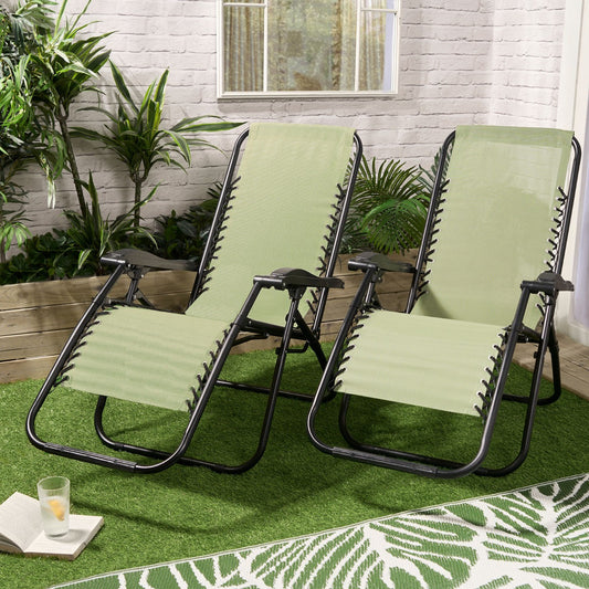 2 Pack Zero Gravity Sun Lounging Garden Chairs - Sage