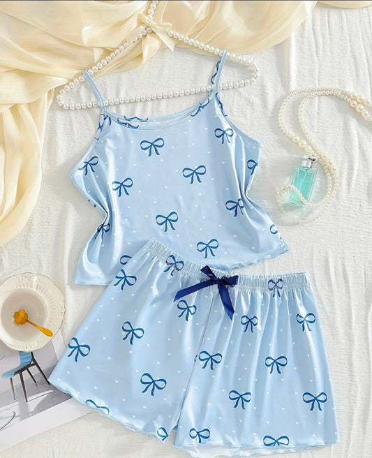 Ladies blue bow 2pc PJ Set