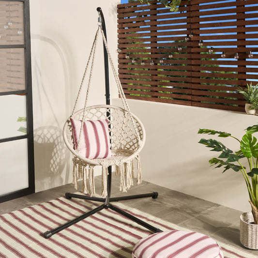 Macrame Knotted Swing Chair - Cream
