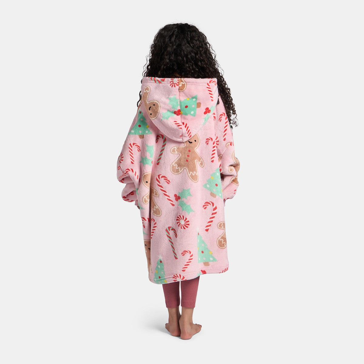 Kids Gingerbread Man Hoodie Blanket - blush