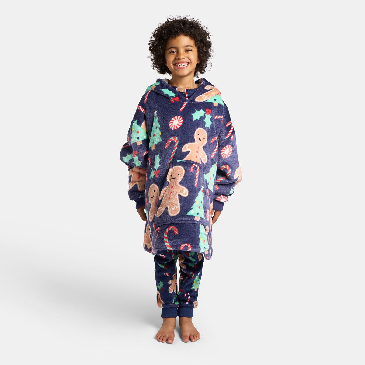 Kids Gingerbread Man Hoodie Blanket - navy