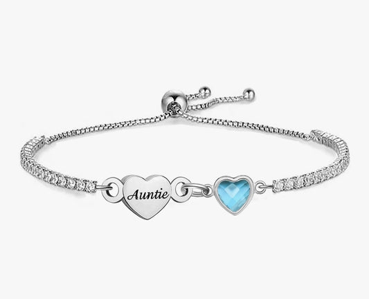 Silver auntie  Bracelet for Women Heart Charm Dainty Adjustable Bracelet