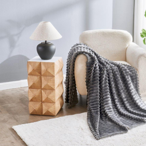 Cozy Ribbed Knit Throw Blanket