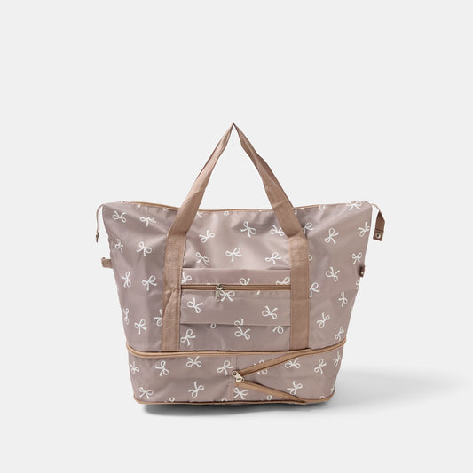 Bow Print Overnight Weekend Travel Bag - Mink/Cream (pre order)