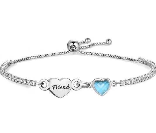 Silver friend Bracelet for Women Heart Charm Dainty Adjustable Bracelet