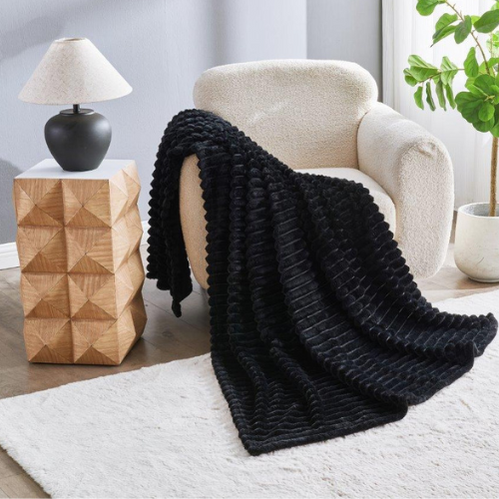 Cozy Ribbed Knit Throw Blanket