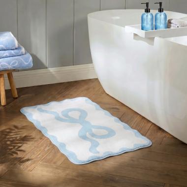 Bow Print Velvet Bath Mat - Blue/White