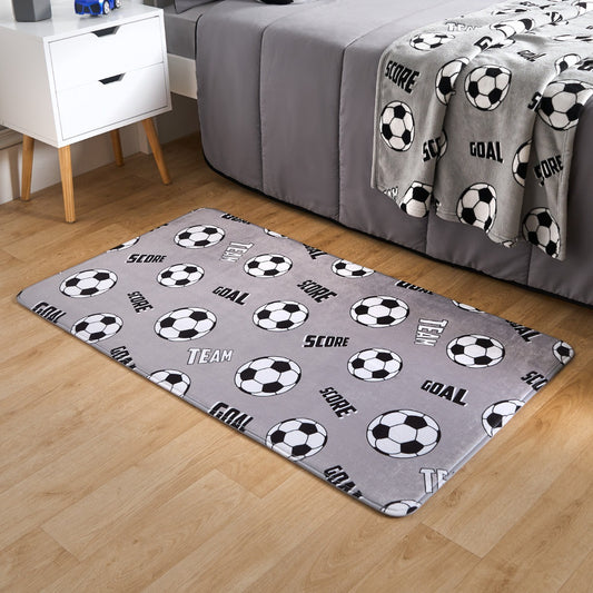 Kids Supersoft Football Rug - Grey