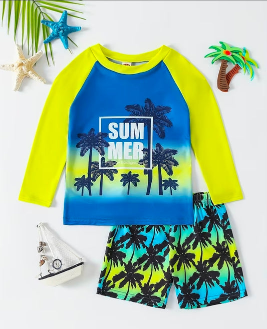 Boys 2pcs palm tree swimsuit set