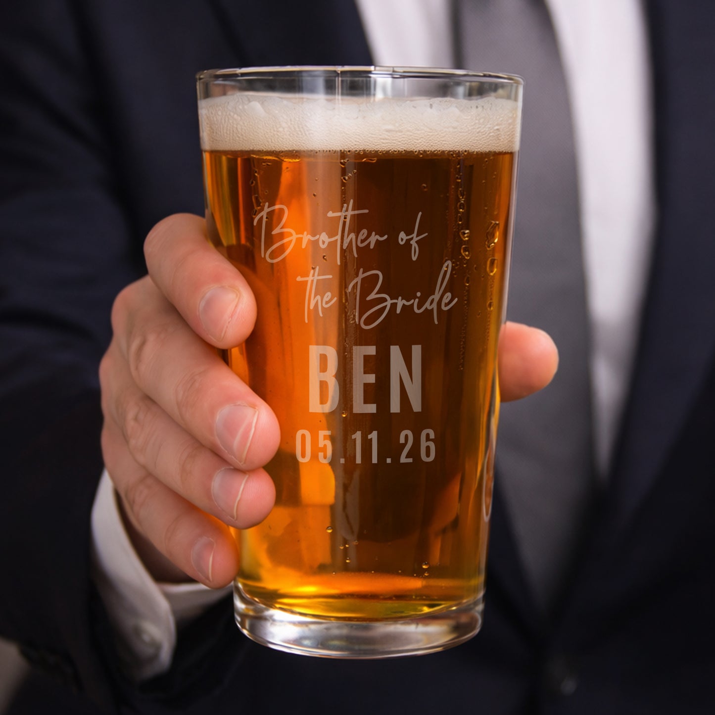 Personalised Brother of the Bride Elegant Pint Glass