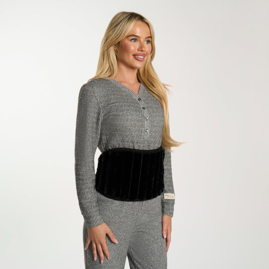 Adjustable Ribbed Hot Water Bottle Belt - Black