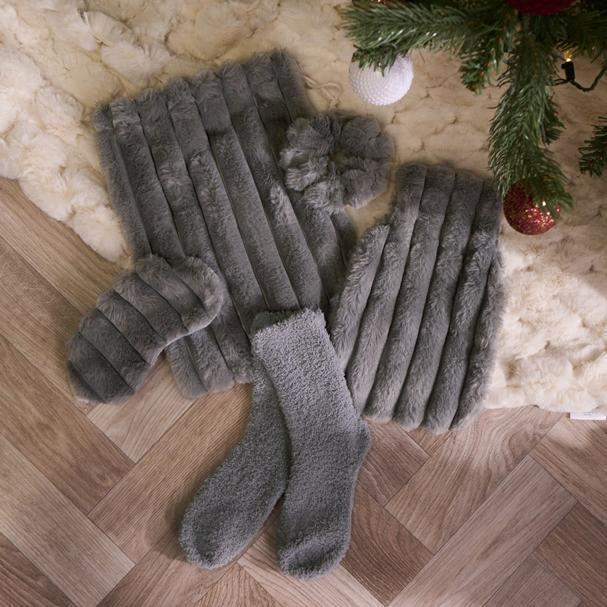 Ribbed Hot Water Bottle Gift Set - Grey