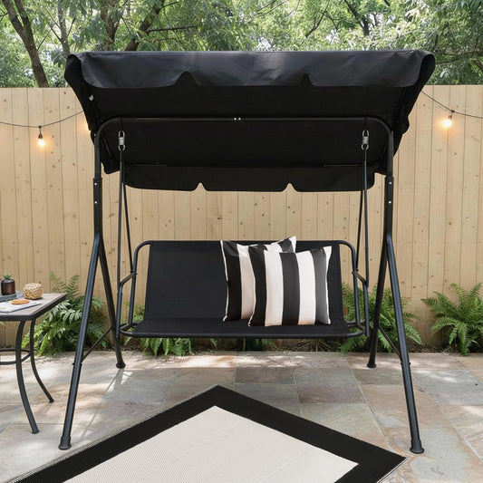 3 Seater Swing Bench With Canopy - Black