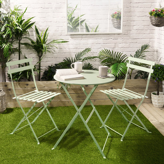 Metal Bistro Set, 3 Piece - Sage Green
